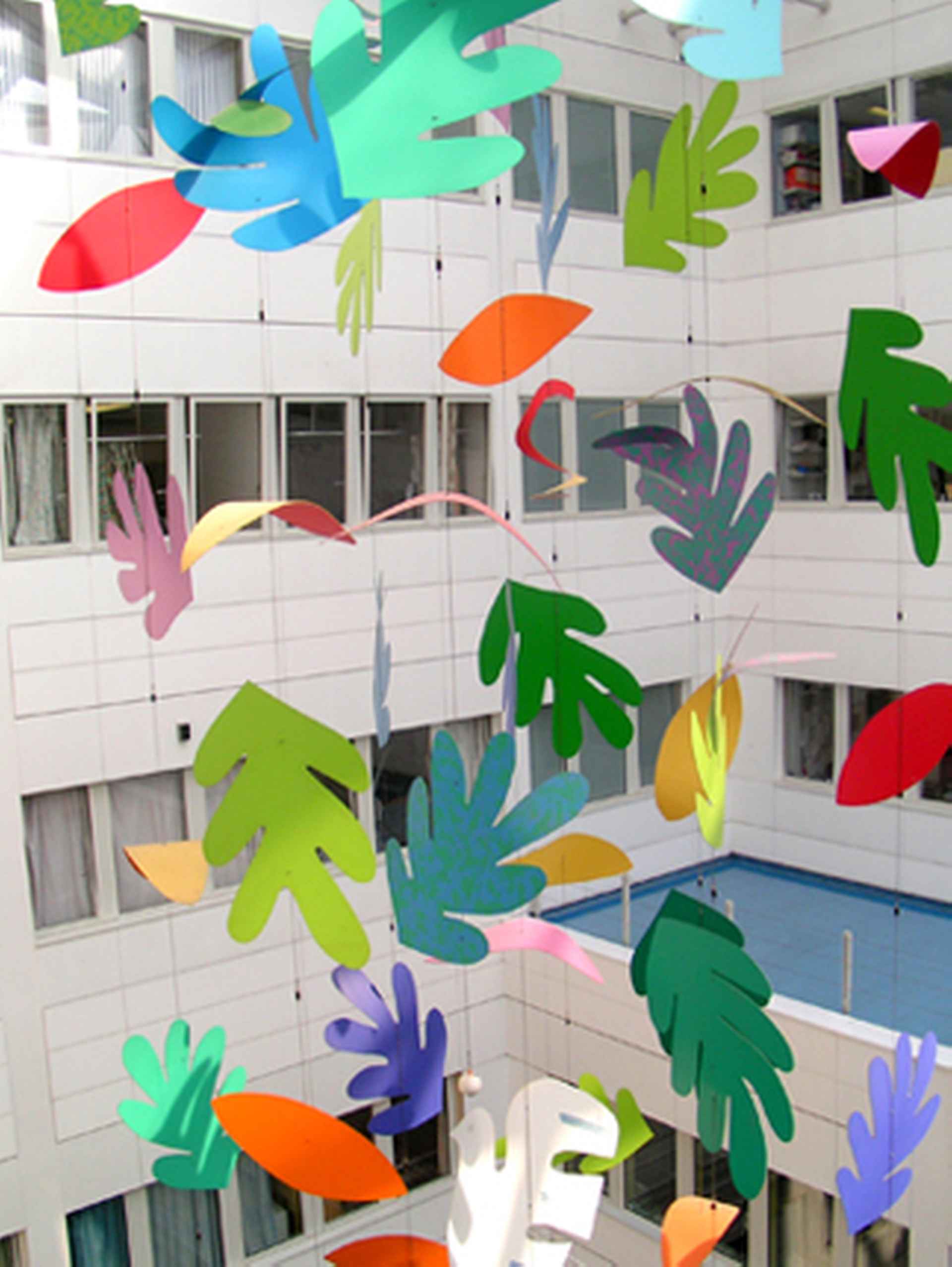 Playful artwork suspended in the central atrium by The Christie, Manchester