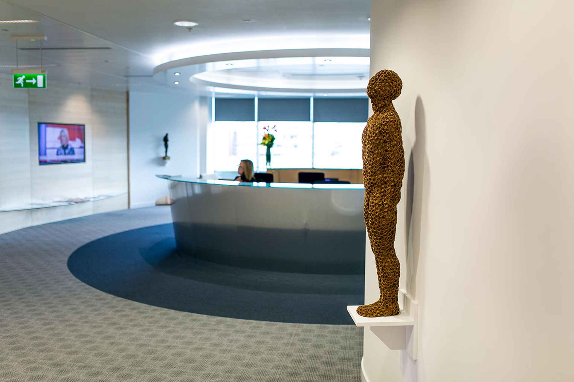 A contemplative and  memorable reception area. Part of the TLT Solicitors project